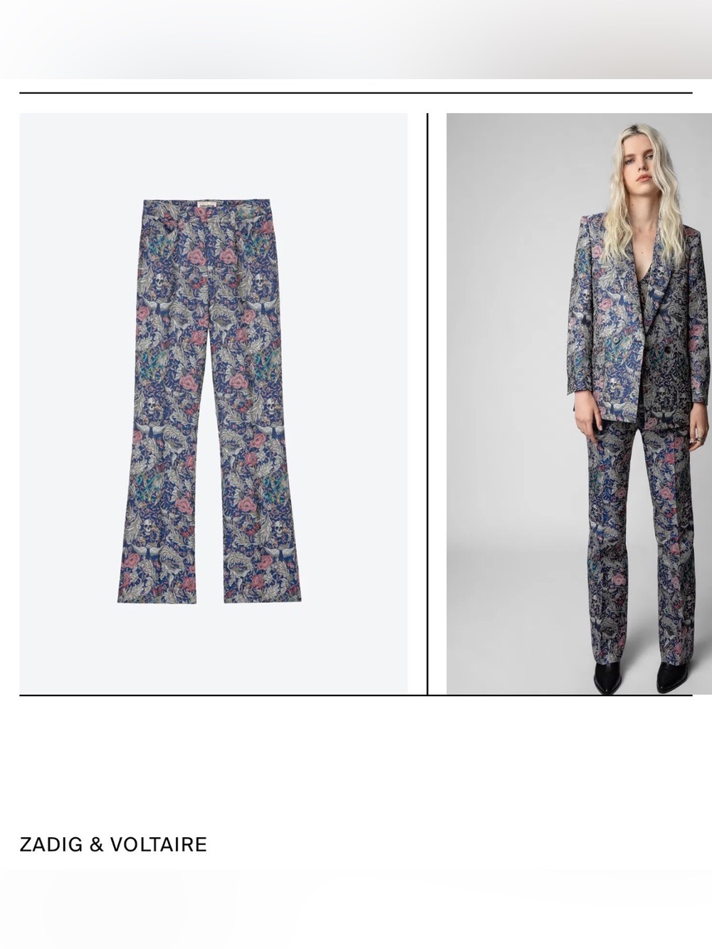 Zadig & Voltaire Floral Jacquard Boot-Cut Pants in Blue and Pink